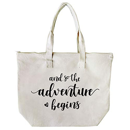  ELEGANTPARK Bridal Shower Gifts For Bride Bag Bride To Be Gifts Honeymoon Gifts For Bride Wedding Enagagement Gifts Graduation Gifts And So The Adventure Begins Tote With Zipper And Pocket Canvas