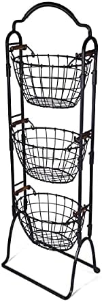 5184916 Harbor Adjustable 3-Tier Metal Floor Standing Fruit/Home Storage Basket, Antique Black