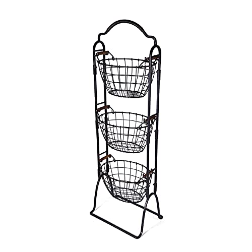  5184916 Harbor Adjustable 3-Tier Metal Floor Standing Fruit/Home Storage Basket, Antique Black