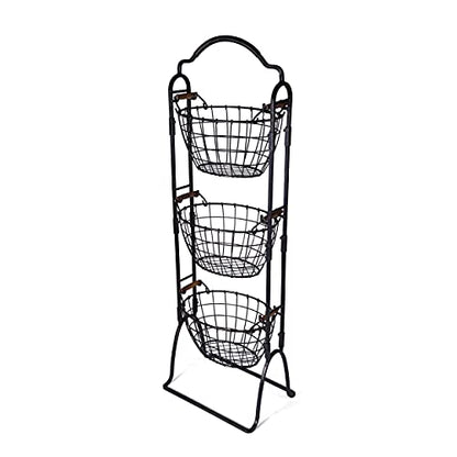  5184916 Harbor Adjustable 3-Tier Metal Floor Standing Fruit/Home Storage Basket, Antique Black