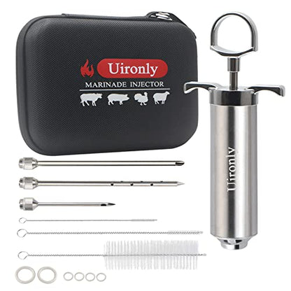  Uironly Meat Injector,Turkey Seasoning Injection Kit With 3 Professional Marinade Injector Needles For Grill Smoker BBQ Brisket; Include User Manual, E-Book - Storage Case