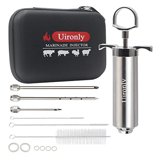  Uironly Meat Injector,Turkey Seasoning Injection Kit With 3 Professional Marinade Injector Needles For Grill Smoker BBQ Brisket; Include User Manual, E-Book - Storage Case
