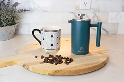  20 Oz Stainless Steel French Press Coffee Maker | Double Walled Insulated Coffee & Tea Brewer Pot & Maker | Keeps Brewed Coffee Or Tea Hot | 600 Ml, Hawaiian Blue