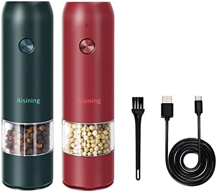  Electric Salt And Pepper Grinder, Salt And Pepper Mill Set Automatic Pepper Grinder With USB C Rechargeable, One-Handed Operation, Adjustable Coarseness, LED Light, Green