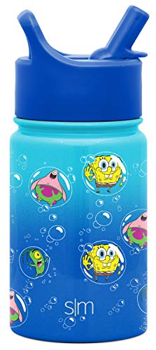  Kids Water Bottle With Straw Lid | Insulated Stainless Steel Reusable Tumbler For Toddlers, Girls, Boys | Summit Collection | 10oz, SpongeBob Bubbles