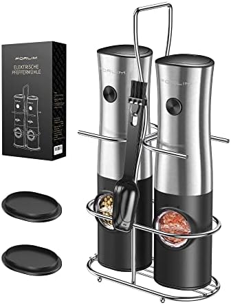  Electric Salt And Pepper Grinder Set Battery Operated, Automatic One Handed Operation Salt And Pepper Mill, Stainless Steel Electric Pepper Shaker With Light, Adjustable Ceramic Grinder - 2 Pcs