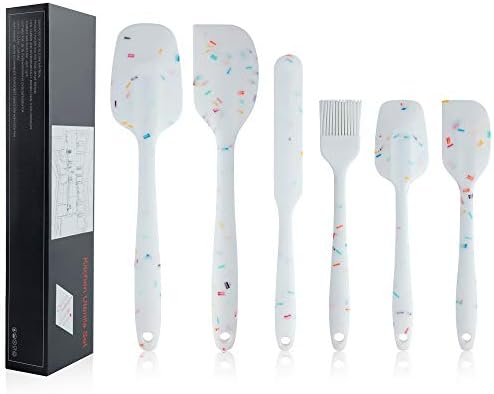  Hebaking Silicone Spatula Set, 6 Piece Heat Resistant Rubber Spatulas Set For Baking Cooking And Mixing Kitchen Utensils Seamless One Piece Spatula With Stainless Steel Core, Nonstick Dishwasher Safe