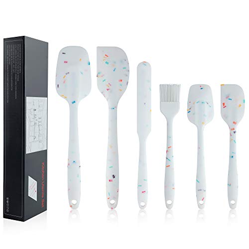  Hebaking Silicone Spatula Set, 6 Piece Heat Resistant Rubber Spatulas Set For Baking Cooking And Mixing Kitchen Utensils Seamless One Piece Spatula With Stainless Steel Core, Nonstick Dishwasher Safe