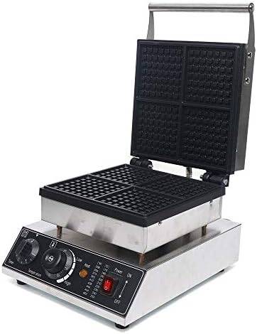  Electric Waffle Maker Machine 2000W, 4 Slice Nonstick Waffle Maker, Commercial Stainless Steel Square Waffle Maker, Temperature And Time Control, For Restaurant Bakeries Snack Bar Home, 50~300℃