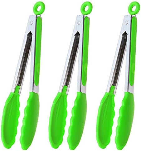  9-Inch Stainless Steel Cooking Tongs With Silicone Tips, Set Of 3 (Black)