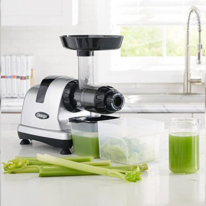 Omega MM900HDS Medical Medium Celery Juicer, 200-Watt, Silver & Juicer Replacement Parts - Straining Sieve For Model J8006HDS, J8006HDC, J8008C, 8007, 8008, MM900HDS, Black