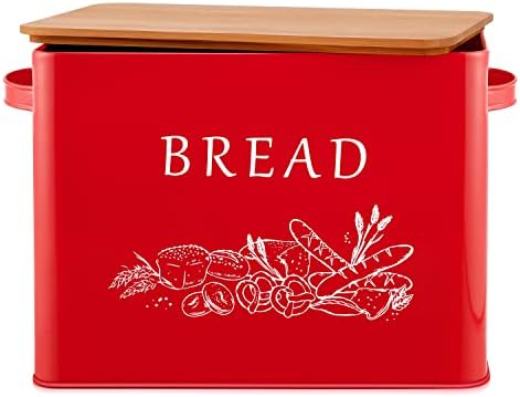  Bread Box For Kitchen Countertop, Metal Bread Storage Container Bin With Bamboo Lid For Cutting Bread, Extra Large & Farmhouse Style, 13” X 7.2” X9.8”, Black