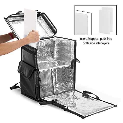  Trunab Insulated Food Delivery Backpack With 2 Side Support Boards And 3 Inner Spaces, Top & Front Loading Waterproof Delivery Bag For Bike Delivery, Uber Eats, Outdoor - Patented Design