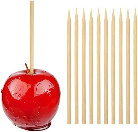  Wooden Candy Apple Skewer Sticks, 6mm 5.25inch Natural Bamboo Skewers BBQ Caramel Apple Sticks Cotton Candy Stick Rock Candy Stick Skewer Semi Pointed Lollipop Sticks Barbecue Corn Dog