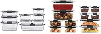 Rubbermaid 8-Piece Brilliance Glass Food Storage Containers With Lids For Lunch, Meal Prep, And Leftovers, Dishwasher And Oven Safe, Clear/Grey