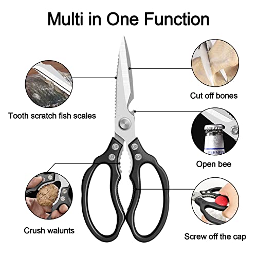  Kitchen Scissors All Purpose Heavy Duty, Kitchen Shears Dishwasher Safe, Ultra Sharp Stainless Steel Kitchen Gadgets, Cooking Cutter For Chicken, Meat, Poultry, Fish, Herbs, Grape (Black)