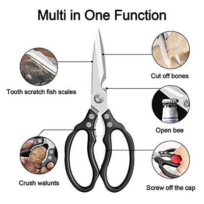  Kitchen Scissors All Purpose Heavy Duty, Kitchen Shears Dishwasher Safe, Ultra Sharp Stainless Steel Kitchen Gadgets, Cooking Cutter For Chicken, Meat, Poultry, Fish, Herbs, Grape (Black)