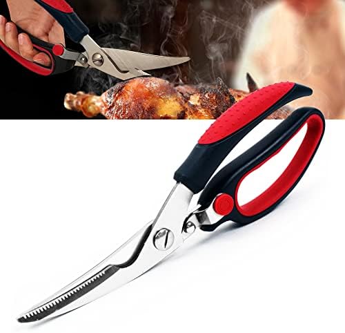  Korean Heavy Duty Kitchen Shears, Multipurpose Durable Scissors For Cutting Ribs, Pork, And Beef With Serrated Blade, Dishwasher Safe