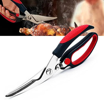  Korean Heavy Duty Kitchen Shears, Multipurpose Durable Scissors For Cutting Ribs, Pork, And Beef With Serrated Blade, Dishwasher Safe