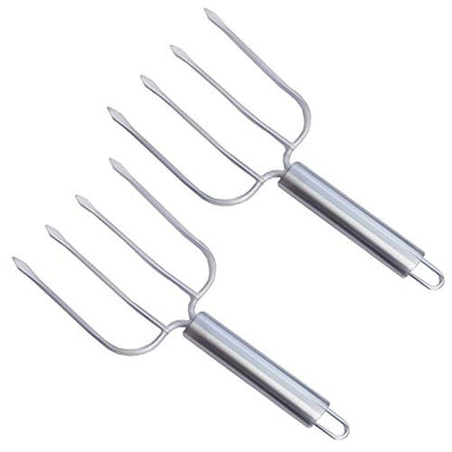 Tainless Steel Turkey Fork Set Of 2.- Transfer Chicken Or Ham Poultry Lifters Easily, Four Needle Meat Fork, Professional Carving Roaster Poultry Forks