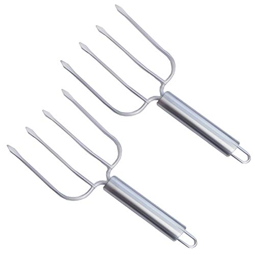  Tainless Steel Turkey Fork Set Of 2.- Transfer Chicken Or Ham Poultry Lifters Easily, Four Needle Meat Fork, Professional Carving Roaster Poultry Forks