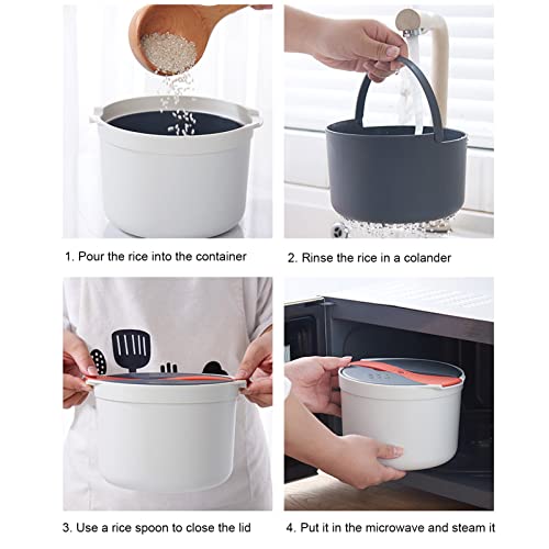  Microwave Rice Cooker 2L Food Grade PP Material Rice Spoon Lid Strainer Steaming Pot Rice Cooker Set Kitchen Cookware For Home Travel Office Use(Orange)