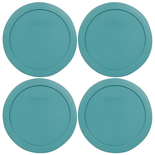 Pyrex 7201-PC Turquoise Round 4 Cup Plastic Storage Lid, Made In USA - 4 Pack