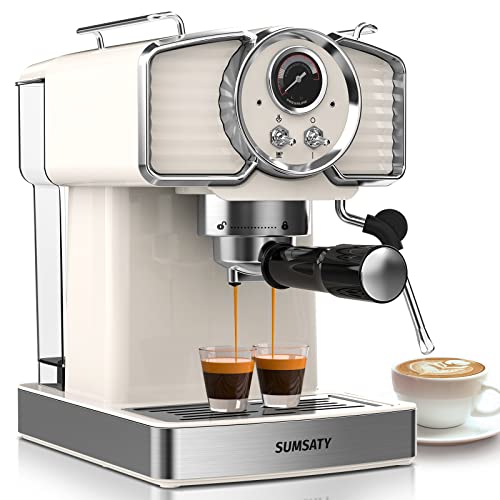  Espresso Coffee Machine 20 Bar, Retro Espresso Maker With Milk Frother Steamer Wand For Cappuccino, Latte, Macchiato, 1.8L Removable Water Tank, ETL Listed, Coffee Spoon, Vintage White