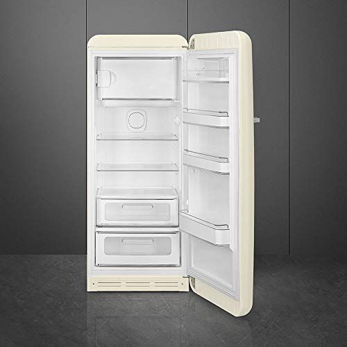 Smeg FAB28 50's Retro Style Aesthetic Top Freezer Refrigerator With 9.92 Cu Total Capacity, Multiflow Cooling System, Adjustable Glass Shelves 24-Inches, Cream Left Hand Hinge