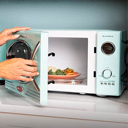  Retro Countertop Microwave Oven, 0.9 Cu. Ft. 800-Watts With LED Digital Display, Child Lock, Easy Clean Interior, Cu.Ft, Aqua & Nostalgia Classic 4-Slice Wide Slot Toaster, Aqua