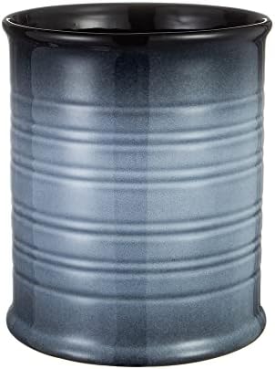  Nihow Kitchen Utensil Holder: 7.2 Inch Extra Large Ceramic Utensil Holder For Countertop - Stable Utensil Crock For Kitchen Counter Decor - Elegant Blue & Black (1PC)