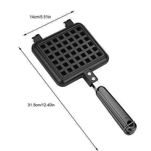  Waffle Baking Mold Pan, Non-Stick Waffle Maker Pan Mould Press Plate Cooking Baking Tool, Insulated Handle Press The Double-Side Plate, For Fuel Gas Stove (Black_Aluminum + Aluminum Alloy)