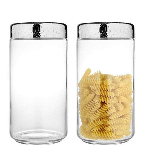 Alessi "Dressed" Glass Jar Hermetic Lid In 18/10 Stainless Steel Mirror Polished With Relief Decoration, Silver