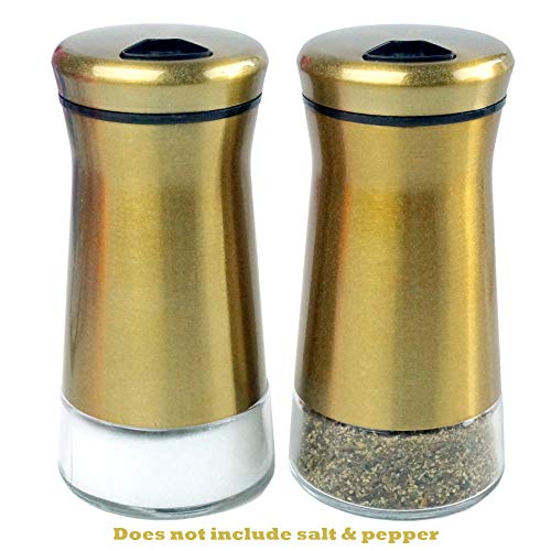  Pepper & Salt Shakers Stainless Steel Cover Glass Bottom With Rotating Adjustable Cover - Spice Sugar Shakers (Metallic Bronze)