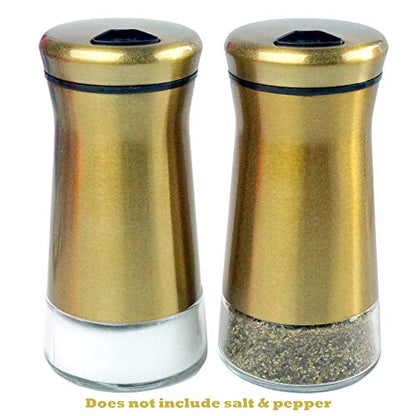  Pepper & Salt Shakers Stainless Steel Cover Glass Bottom With Rotating Adjustable Cover - Spice Sugar Shakers (Metallic Bronze)