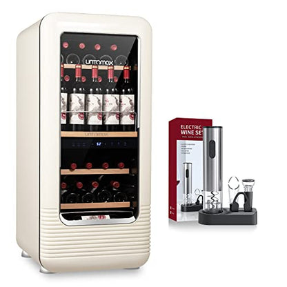  Retro Wine Cooler Refrigerator Off-White And Wine Bottle Opener Set