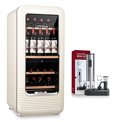  Retro Wine Cooler Refrigerator Off-White And Wine Bottle Opener Set
