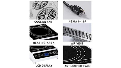  1800W Commercial Induction Cooktop Countertop Stove Electric Stove Burner With LCD Screen And ANTI-SKIP SURFACE (120V)