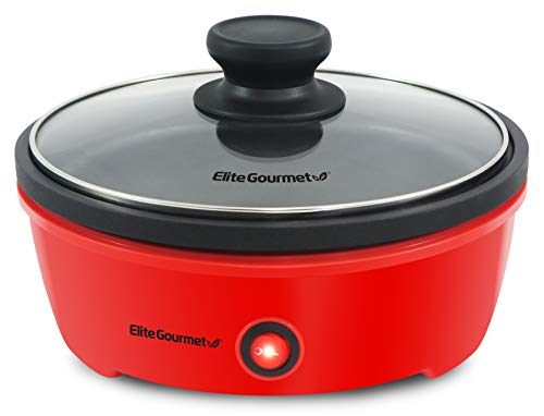  L-6101 Personal Stir Fry Griddle Pan, Rapid Heat Up, 650 Watts Non-stick Electric Skillet With Tempered Glass Lid, Red