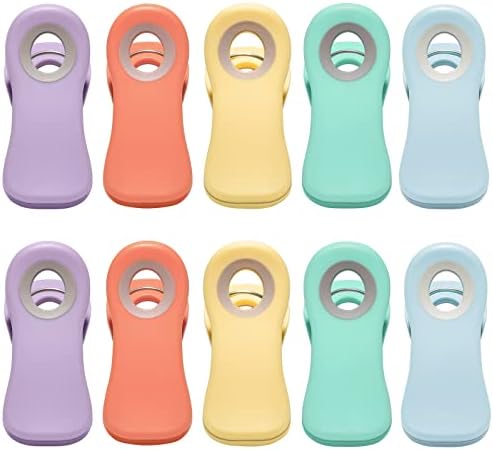  All Purpose Magnetic Clips - Chip Clips, Bag Clips, Food Clips, Refrigerator Magnets Clips For Bread Bags, Snack Bags And Food Bags (Pack Of 10, Deep Colors)