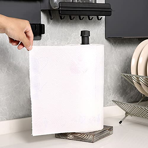  Industrial Brass Metal Pipe Paper Towel Holder Stand Kitchen Countertop Paper Towel Dispenser With Torched Solid Wood Base
