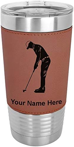  20oz Vacuum Insulated Tumbler Mug, Golfer Putting, Personalized Engraving Included (Faux Leather, Rustic)