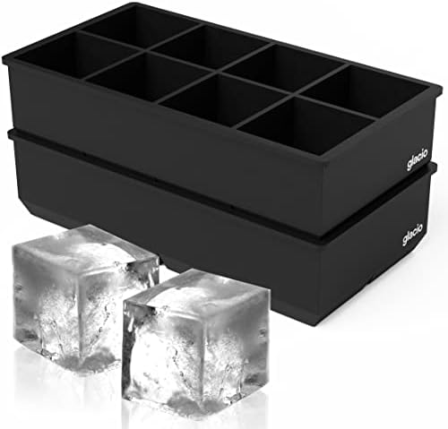  Glacio Ice Cube Trays Silicone - Large Ice Tray Molds For Making 8 Giant Ice Cubes For Whiskey - 2 Pack