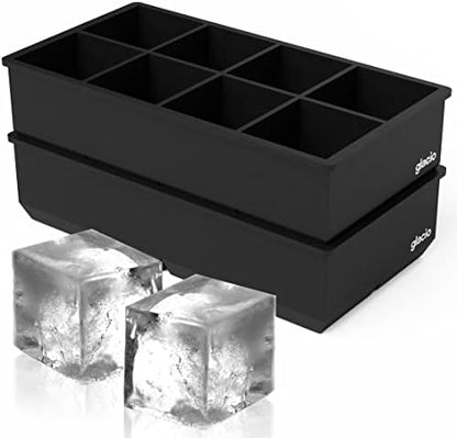  Glacio Ice Cube Trays Silicone - Large Ice Tray Molds For Making 8 Giant Ice Cubes For Whiskey - 2 Pack