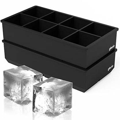  Glacio Ice Cube Trays Silicone - Large Ice Tray Molds For Making 8 Giant Ice Cubes For Whiskey - 2 Pack