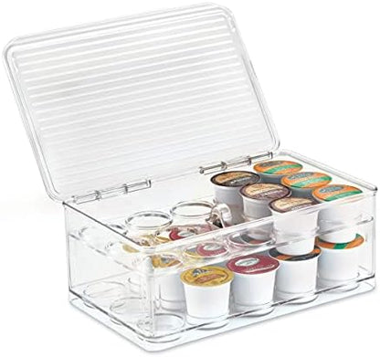  IDesign 2-Tier Coffee Pod Holder Lidded Bin, Plastic Pantry And Kitchen Storage, The Linus Collection – 7.25" X 10.75" X 4.25", Clear