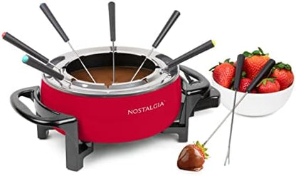 Nostalgia 6-Cup Stainless Steel Electric Fondue Pot Set With Temperature Control, 6 Color-Coded Forks, And Removable Pot - Fondue Pot For Chocolate, Candy Melts, Caramel, Cheese, Sauces, And More