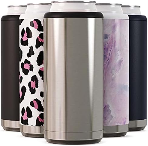  Skinny Can Cooler For Slim Beer & Hard Seltzer | Stainless Steel 12oz Sleeve, Double Wall Vacuum Insulated Drink Holder - Glitter Lilac