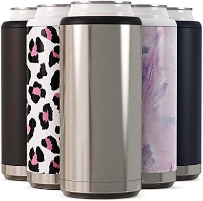  Skinny Can Cooler For Slim Beer & Hard Seltzer | Stainless Steel 12oz Sleeve, Double Wall Vacuum Insulated Drink Holder - Glitter Lilac