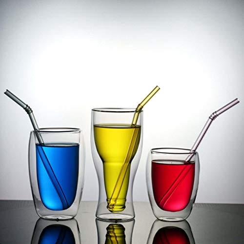  Colored Reusable Glass Straws, 8.7" X 8 Mm Healthy Straw For Beverages Tea Coffee, ECO Friendly - BPA Free, Pack Of 7 With 2 Cleaning Brush